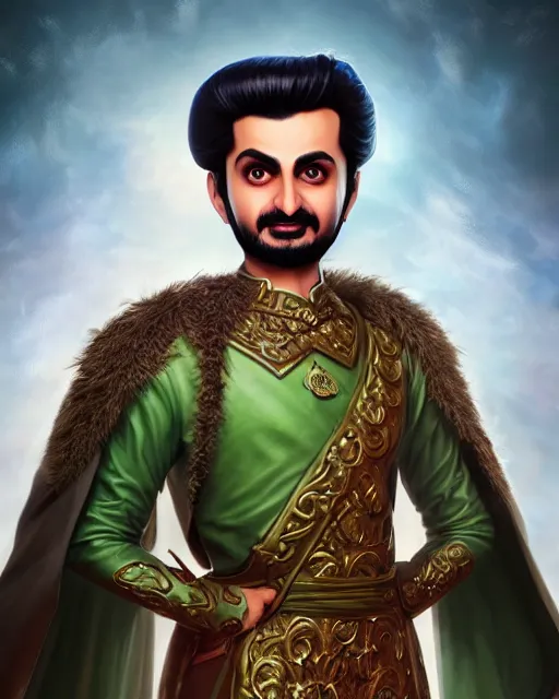 Prompt: an epic fantasy comic book style full body portrait painting of alwaleed bin talal , elegant, character design by Mark Ryden and Pixar and Hayao Miyazaki, unreal 5, DAZ, hyperrealistic, octane render, cosplay, RPG portrait, dynamic lighting, intricate detail, summer vibrancy, cinematic