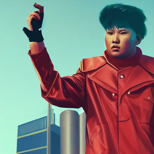 Image similar to cyberpunk kim jong ill as the leader of a futuristic communist nation, cybernetics, sharp lines, digital, artstation, colored in