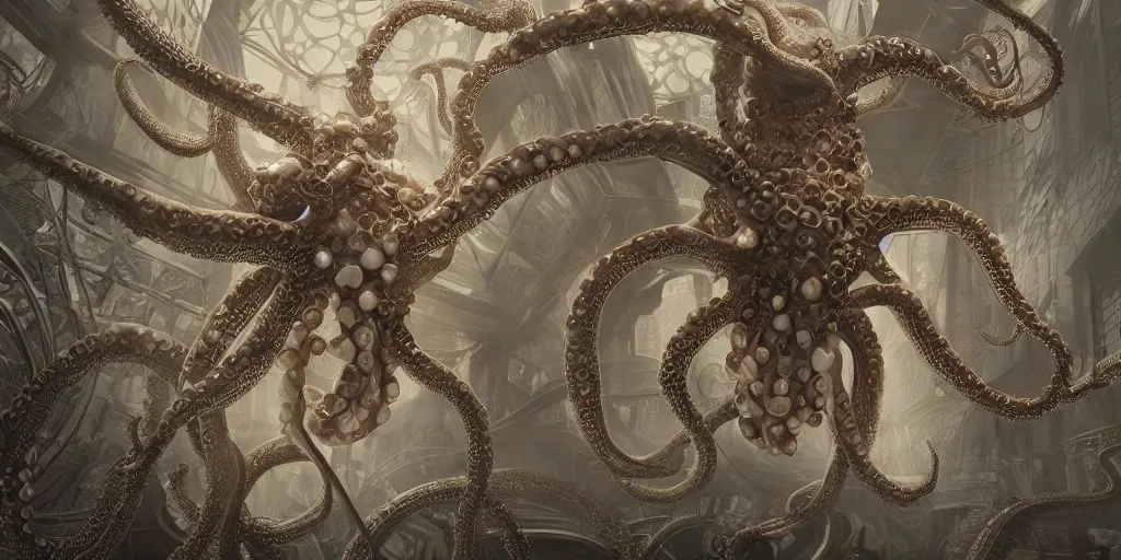 Image similar to hyperrealism, art nouveau, detailed textures, photorealistic 3 d art nouveau octopus japanese pearl queen superheroes in a apocalyptic galaxy, japanese old style print, ultra realistic, cinematic, intricate, cinematic light, unreal engine 8 k, octane render, unreal engine, 8 k, octane render, unreal engine