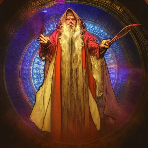 Image similar to a wizard is casting a magic spell, mystic, fantasy, magic, award winning photography, hdr, studio lighting medium close shot, mucha style,