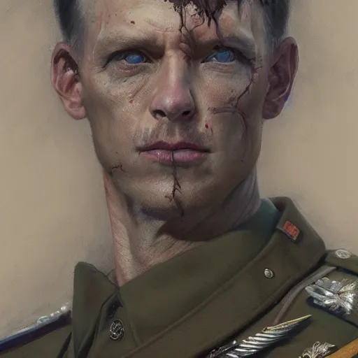 Prompt: portrait of dead military german general, digital painting, artstation, concept art, by donato giancola, Sean Yoro, Greg Rutkowski, trending on Artstation, Joseph Christian Leyendecker, WLOP, Boris Vallejo, dark, moody, foggy