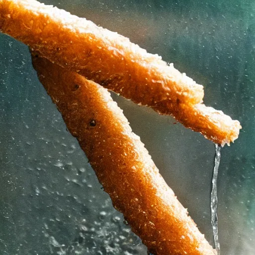 Image similar to Soaking wet soggy fish stick drenched with a stream water from a faucet on a moist wet plate dripping with water very wet fish sticks macro lens