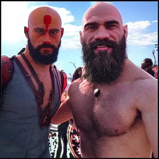 Prompt: kratos at music festival, instagram post 2015 filter