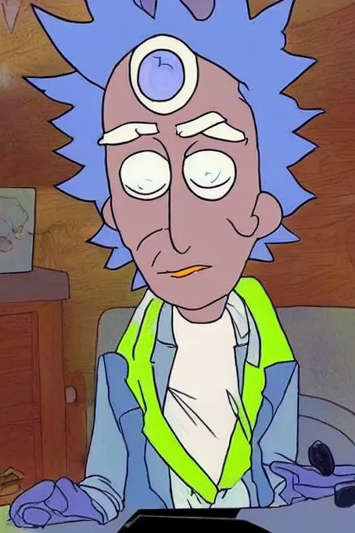 Image similar to a cross between rick sanchez and morty