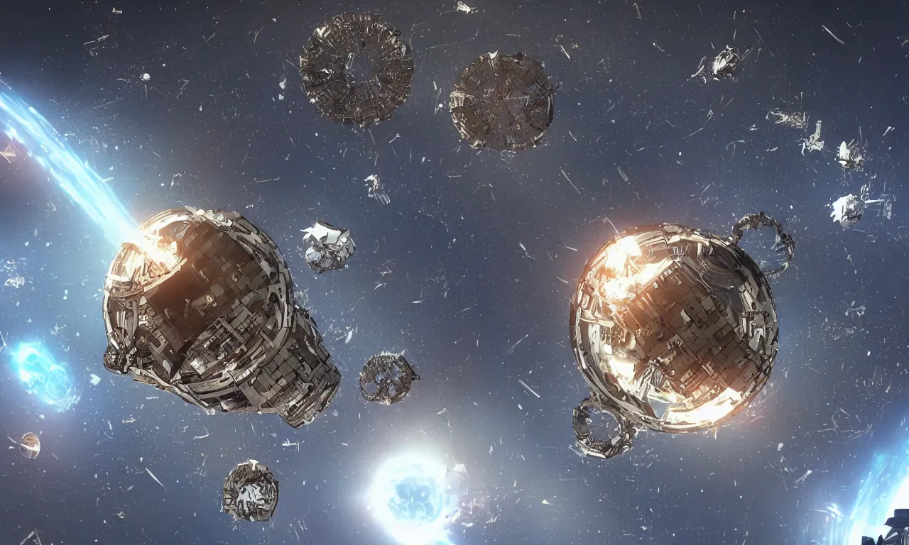 Image similar to space junk forms single tiled vortex in empty dark space, dark sci - fi game concept