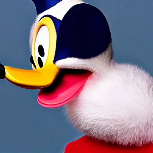 Image similar to Studio photo of Donald Duck as a living being, hyper-realistic close-up professional shot