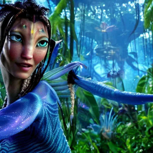 Image similar to stunning awe inspiring johnny depp as a navi from the movie avatar, movie still 8 k hdr atmospheric lighting