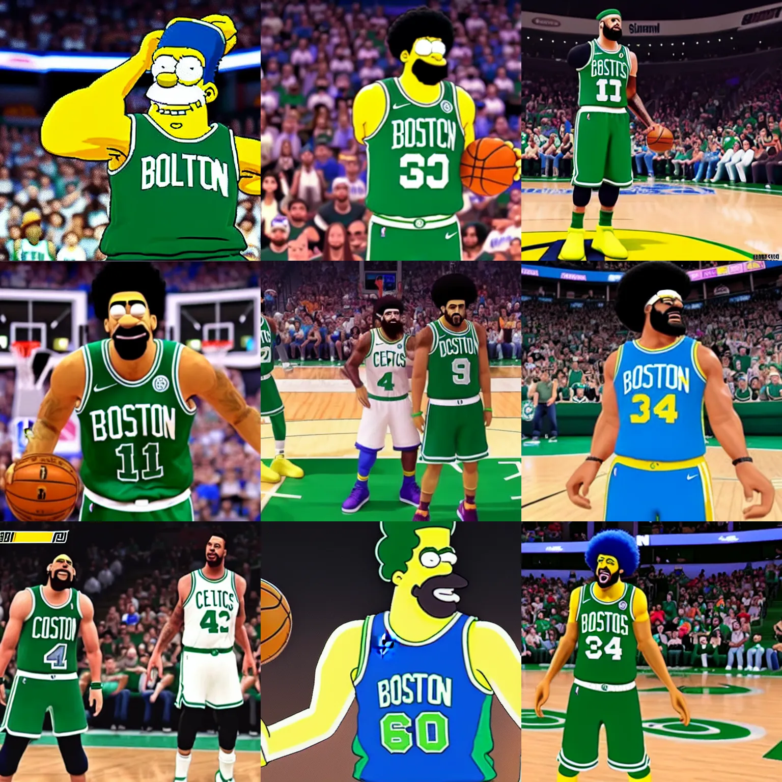 Prompt: boston celtics marge simpson in nba 2 k 2 1, ps 4, gameplay