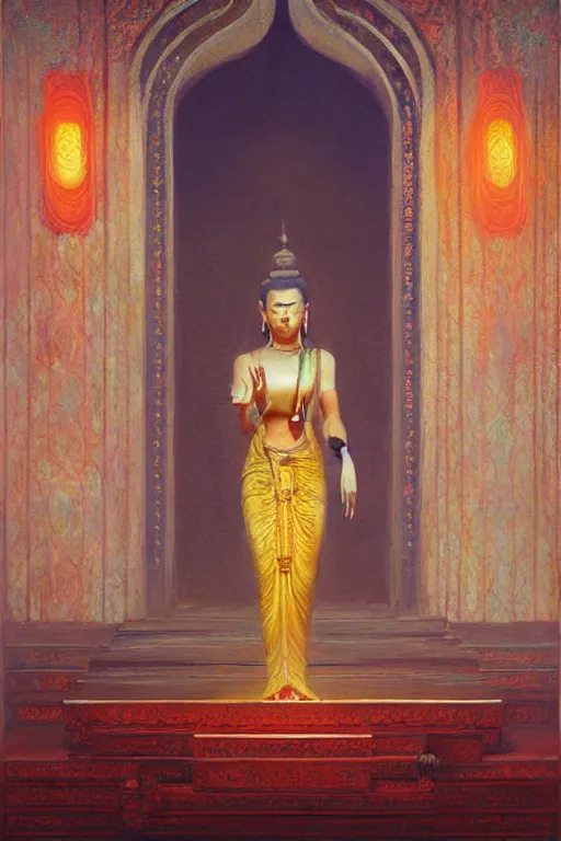 Prompt: temple, buddhism, painting by greg rutkowski, artgerm, claude monet, j. c. leyendecker