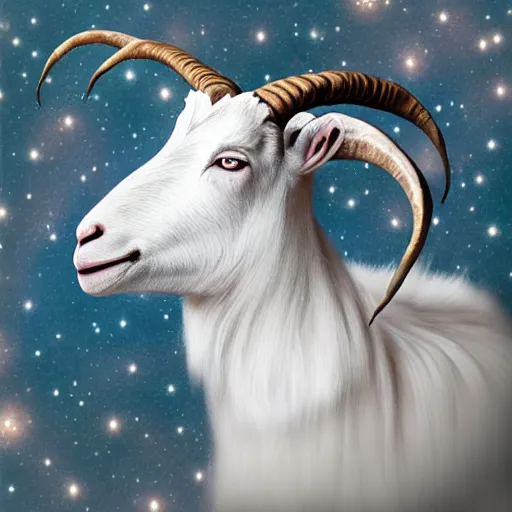 Image similar to goat in space, photorealistic