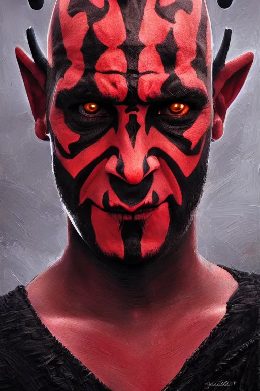 Image similar to darth maul, oil on canvas, intricate, portrait, 8 k highly professionally detailed, hdr, cgsociety