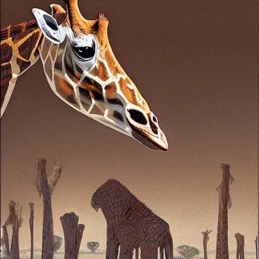 Prompt: a giraffe with hollowed inset sunken recessed spots, recessed, skeletal, bony, structural by Jeffrey Smith Chad Knight
