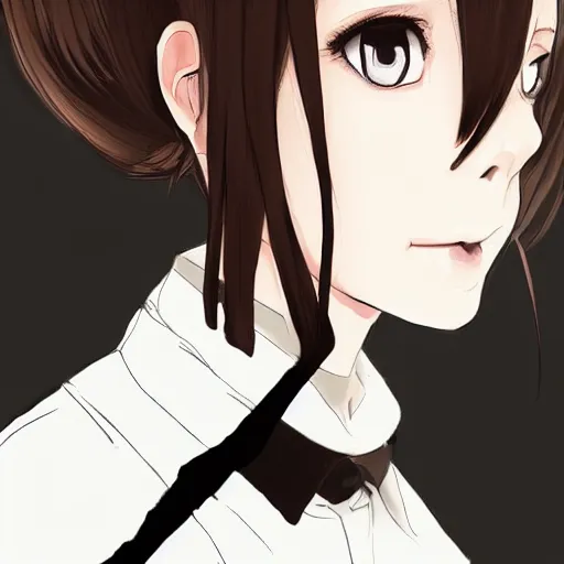 Image similar to portrait of a girl with short brown hair, wearing a white blouse and black choker, smoking a cigarette, drawn by WLOP, by Avetetsuya Studios, attractive character, colored sketch anime manga panel, unsaturated, dull colors, trending on Artstation