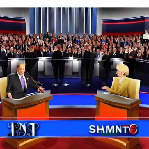 Image similar to cspan footage of presidential debate between comancho and shaggy