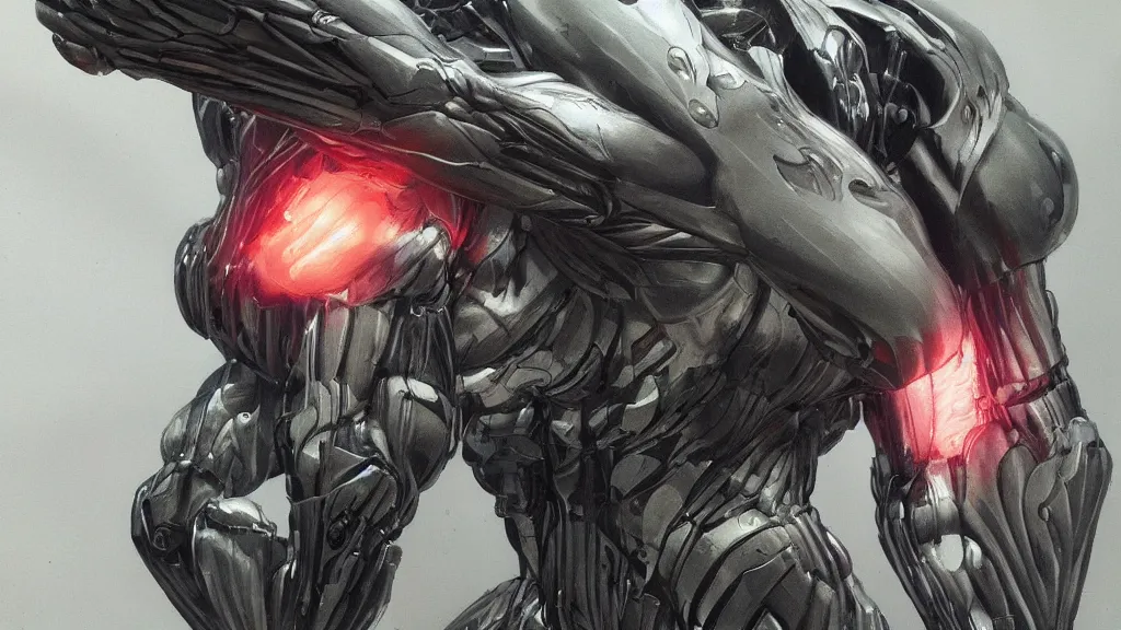 Image similar to crysis nanosuit with powerful biological muscle augmentation, at dusk, painted by tsutomu nihei, painted by artgerm and greg rutkowski