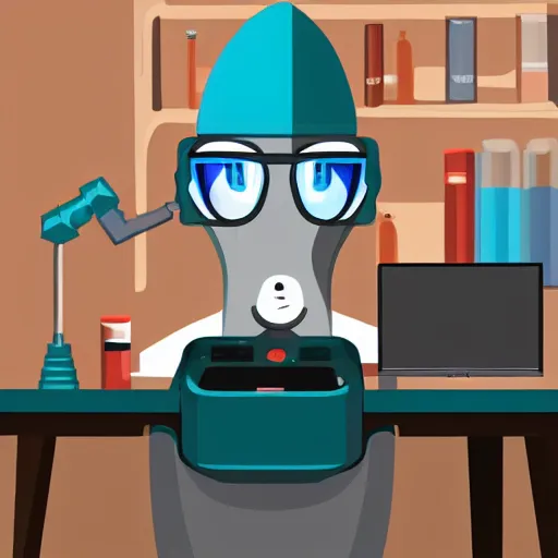 Image similar to An anthropomorphic grey dolphin dressed as a chemist playing games on a computer, digital painting