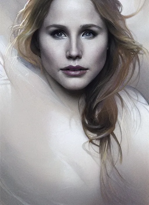 Prompt: beautiful portrait of fat chubby chonky jiggly thick kristen bell, soft features, by magali villeneuve and greg rutkowski and artgerm and alphonse mucha and jeremy lipkin and rob hay, intricate, elegant, highly detailed, photorealistic, trending on artstation, trending on cgsociety, 8 k, sharp focus