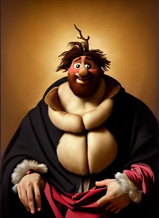 Image similar to a masterwork chiaroscuro oil painting portrait of olaf from disney's frozen in the style of a renaissance painting, insane detail,, jan matejko, caravaggio, jan van eyck, trending on artstation, artgerm