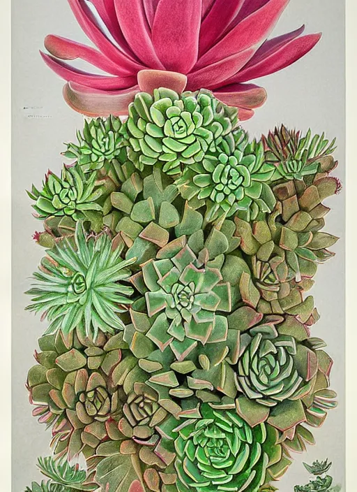 Image similar to A super-detailed poster of succulent by Maria Sibylla Merian, photorealism,