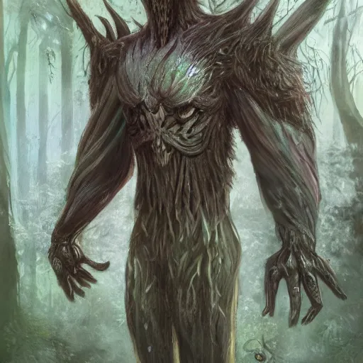 Image similar to a highly detailed portrait of a humanoid creature standing in a fantasy forest concept art