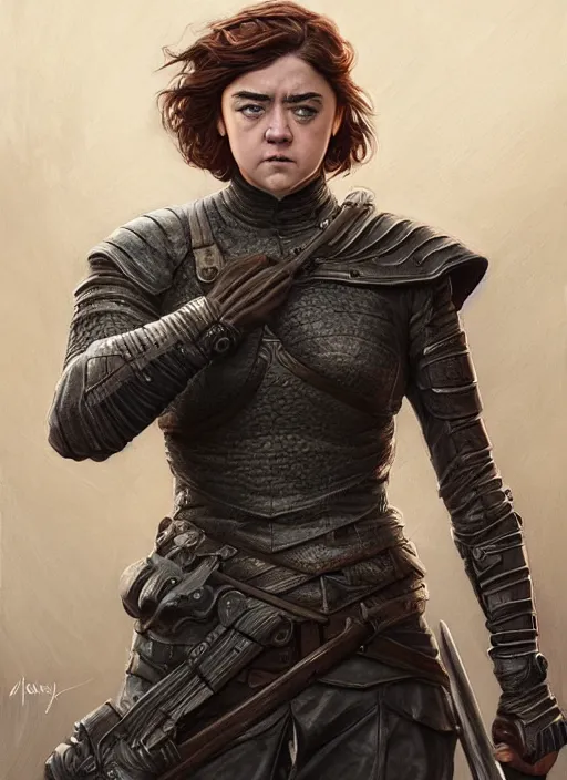 Image similar to angry Maisie Williams leading the charge as a ruggedly muscled handsome heroine, intricate, elegant, highly detailed, centered, digital painting, artstation, concept art, smooth, sharp focus, illustration, artgerm, donato giancola, Joseph Christian Leyendecker, WLOP, Artgerm