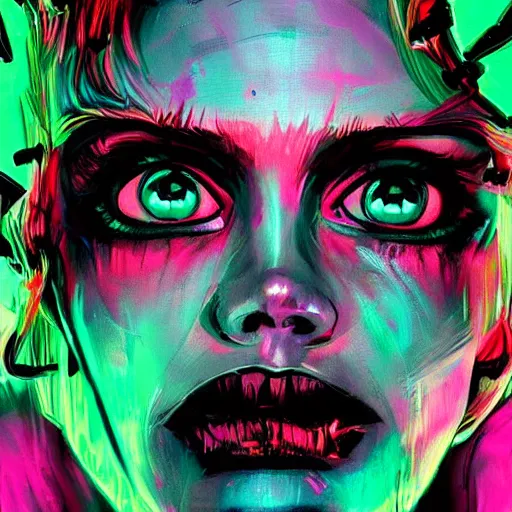 Prompt: splashes of neon, punk portrait made out of paint, trending on artstation, epic composition, emotional, beautiful, rendered in octane, highly detailed, realistic, tim burton comic book art, sharp focus, perfect eyes