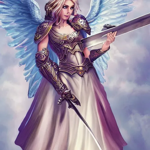 Angelic female knight wielding a great sword, elegant, | Stable ...