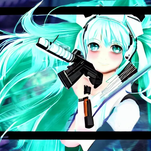 Image similar to Hatsune Miku. screenshot from Max Payne 1 game