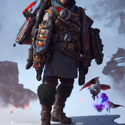 Image similar to portrait of blodhundr from apex legends with his ravens, 8 k uhd, unreal engine, octane render in the artstyle of finnian macmanus, john park and greg rutkowski