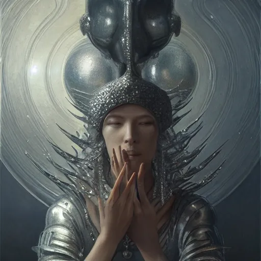 Image similar to a beautiful slay finger, reflective detailed textures, glittering silver ornaments, dark fantasy science fiction painting by diego rivera and jean delville and sam spratt and ruan jia and nicholas roerich and annie swynnerton, dramatic lighting, gleaming silver and soft muted colors, artstation, octane render