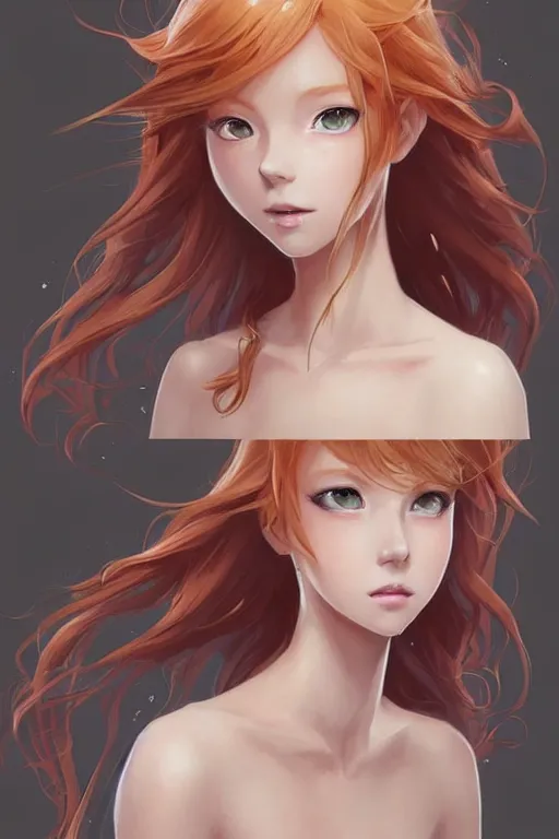 Image similar to beautiful concept art, character design sheet, beautiful anime style gingerhead young girl mermaid with a gorgeous faces, high fashion, fantasy, intricate, elegant, highly detailed, digital painting, artstation, concept art, smooth, sharp focus, illustration, beautiful light and shadows, art by artgerm and greg rutkowski and lin hsiang and krenz cushart and wlop