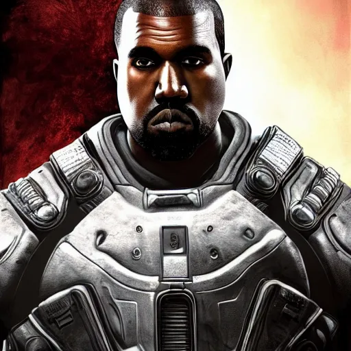 Prompt: Kanye West in Gears of War cover art, ultra wide lens shot , beautiful, DnD character art portrait, realistic, hyperdetailed, DeviantArt Artstation, cinematic lighting