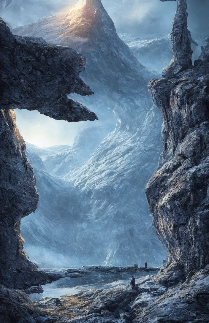 Image similar to a highly detailed glowing portal within an norway landscape, detailed, high mountains, hyperreal phantastic, uplight, intricate details in environment, luminance, golden ratio, high aestehtic, cinematic light dramatic light, godrays, distance, hyperreal, photobash, wideangle, terrence malick, hyperreal 4 k