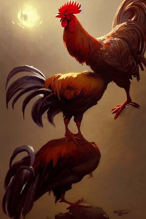 Prompt: rooster familiar by bayard wu, anna podedworna, gaston bussiere, greg rutkowski