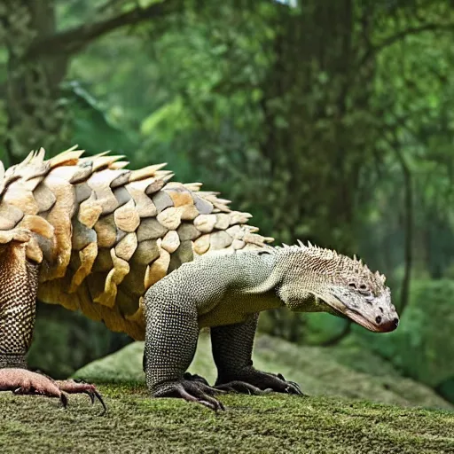 Image similar to a hybrid between a komodo-dragon and a pangolin, national geographic file-photo, photography