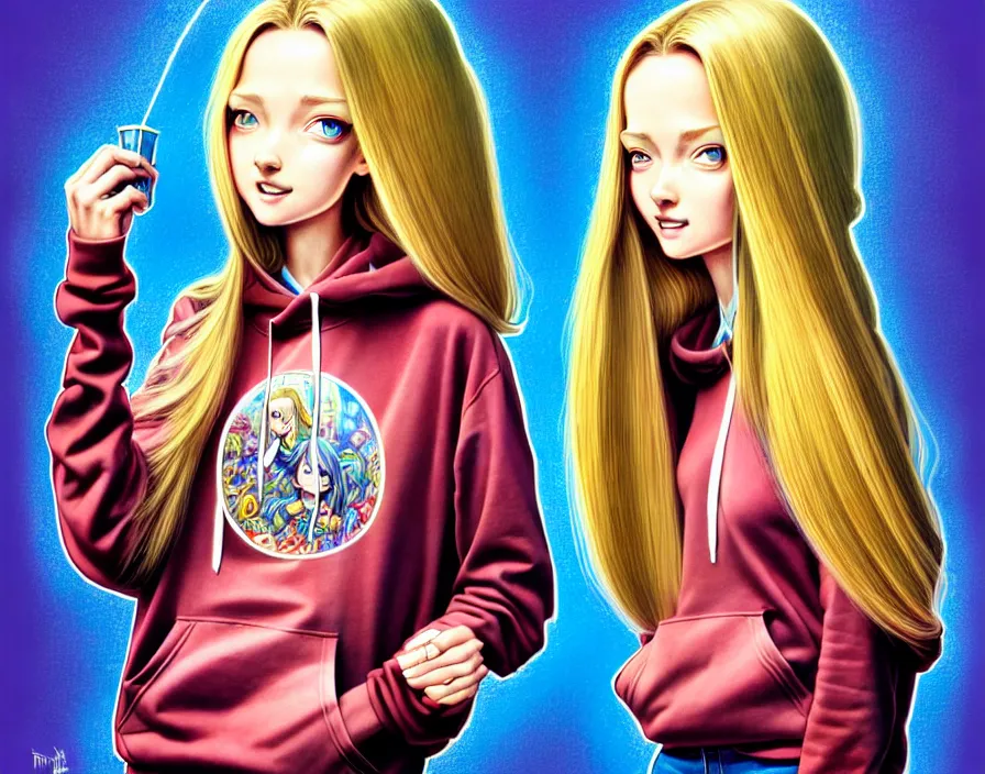 Prompt: richly detailed colored pencil 3D illustration of a beautiful polish woman with long metallic hair wearing a hoodie and short shorts that is evil and happy. mirrored background with completely rendered reflections, art by Range Murata and Artgerm.