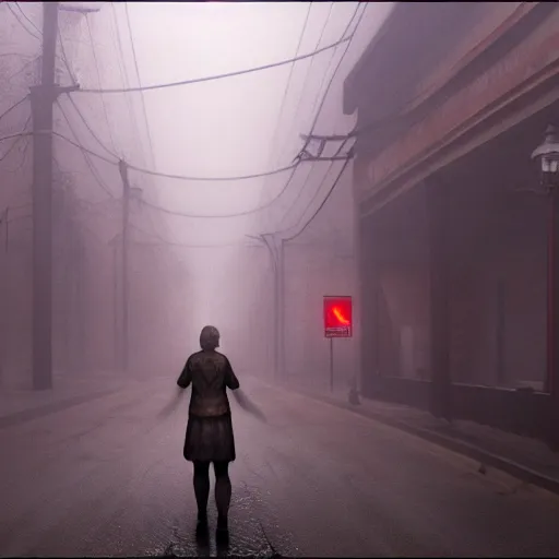 Image similar to supermidel in silent hill, 8 k, realistic, annie leibovitz photography