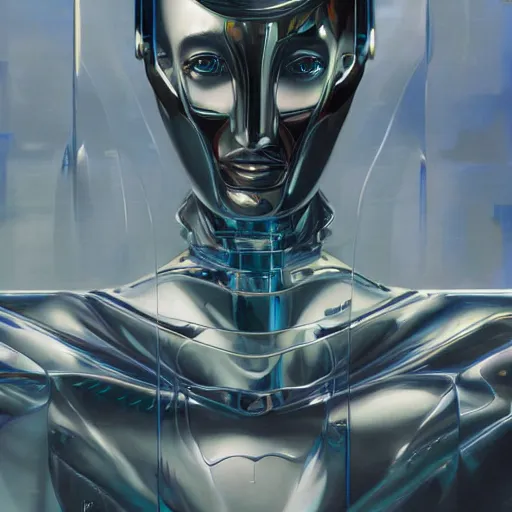 Image similar to scifi futurism automaton minimalism chrome by peter mohrbacher art Hajime Sorayama airbrush hyperrealism model abstract shatter