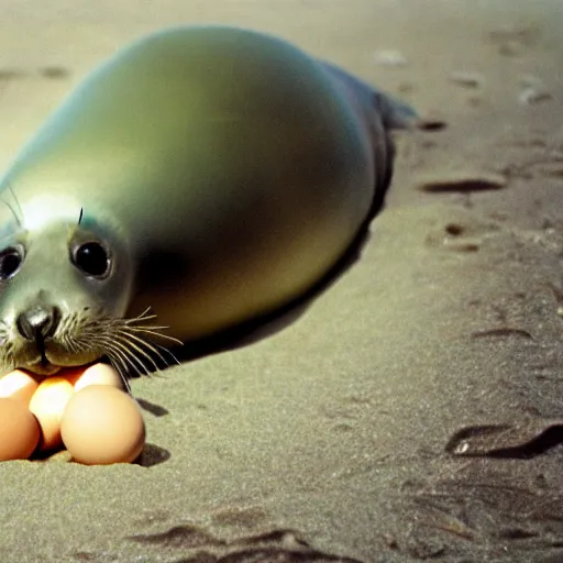 Prompt: photorealistic nature documentary of a seal pup hatching from an egg, 3 5 mm film