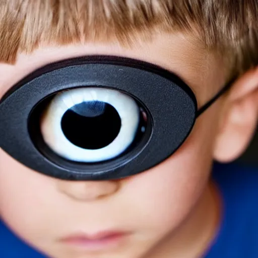 Image similar to serious looking 9 year old boy with googly eyes