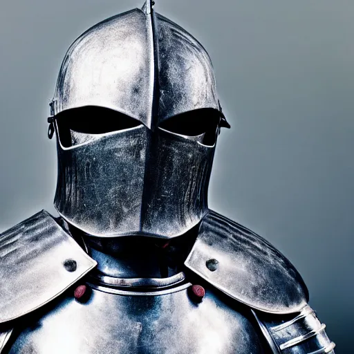 Prompt: a head and shoulders action portrait photo of a knight in obsidian armor