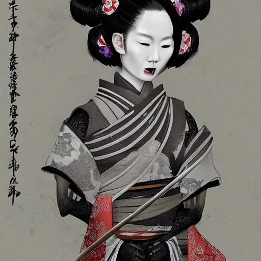 Prompt: hone onna skeleton geisha, masterpiece, trending on artstation