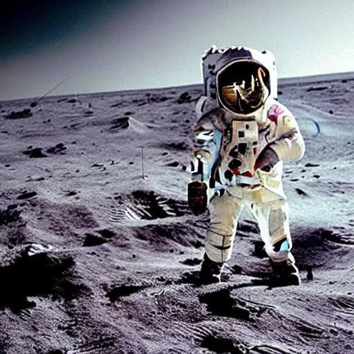 Image similar to stanley kubrick faking the moon landing on a movie set