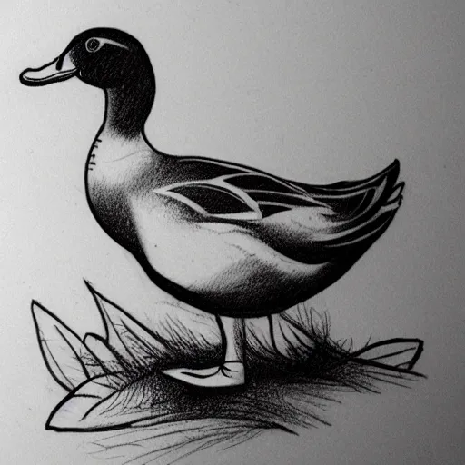 Image similar to realism tattoo design sketch of a duck, in the style of Da Ink