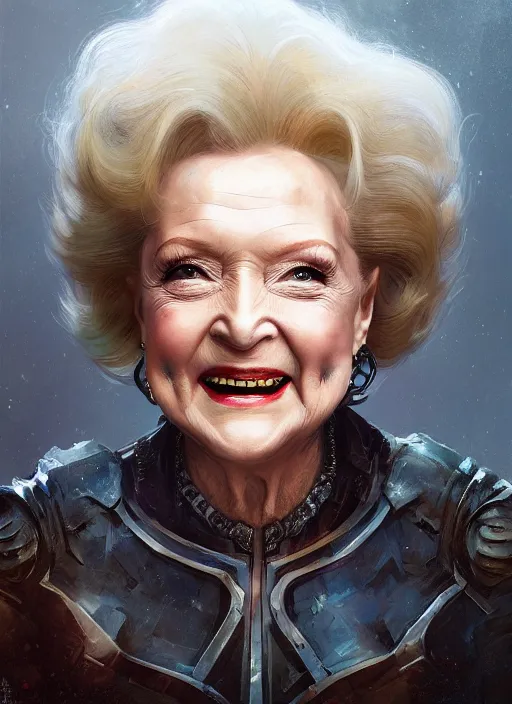 Prompt: Portrait of Betty White, marvel comics, dark, intricate, highly detailed, smooth, artstation, digital illustration by Ruan Jia and Mandy Jurgens and Artgerm and Wayne Barlowe and Greg Rutkowski and Frank Frazetta