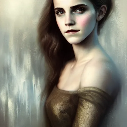 Prompt: portrait of emma watson by tom bagshaw, deviantart contest winner, fantasy art, daz 3 d, intricate, elegant, highly detailed, 8 k, digital painting, concept art, sharp focus, illustration, golden ratio