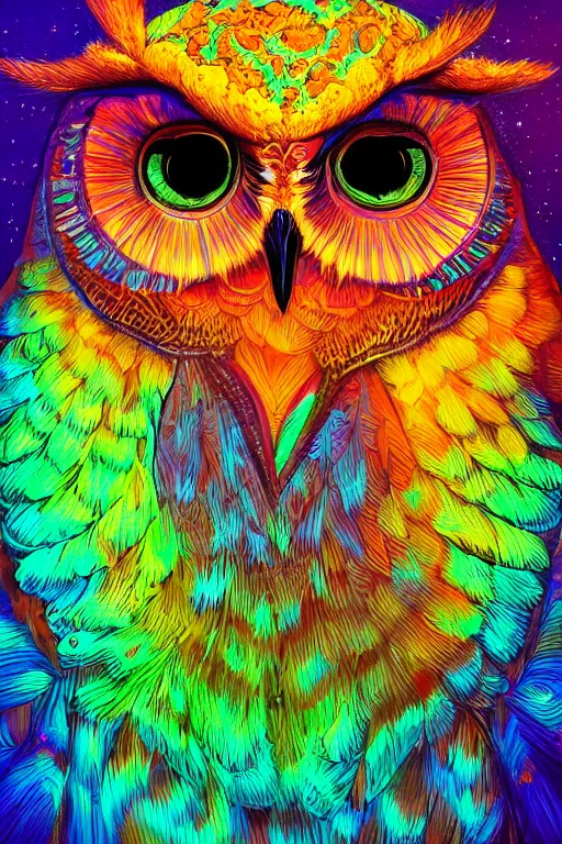 Image similar to glowing owl, beautiful colours, highly detailed, digital art, sharp focus, trending on art station