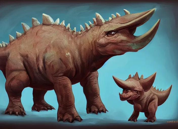 Image similar to character design for a cute triceratops for kids game, oil painting by jama jurabaev, extremely detailed, brush hard, artstation, for aaa game, high quality, brush stroke