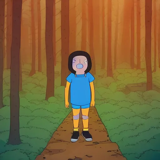 Prompt: : adventuretime style art with brown boy in Forrest 8k hyper detailed