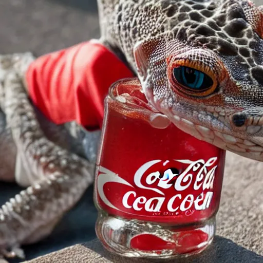 Image similar to gecko advertising the drink coca cola to all his chameleon friends, promo photo